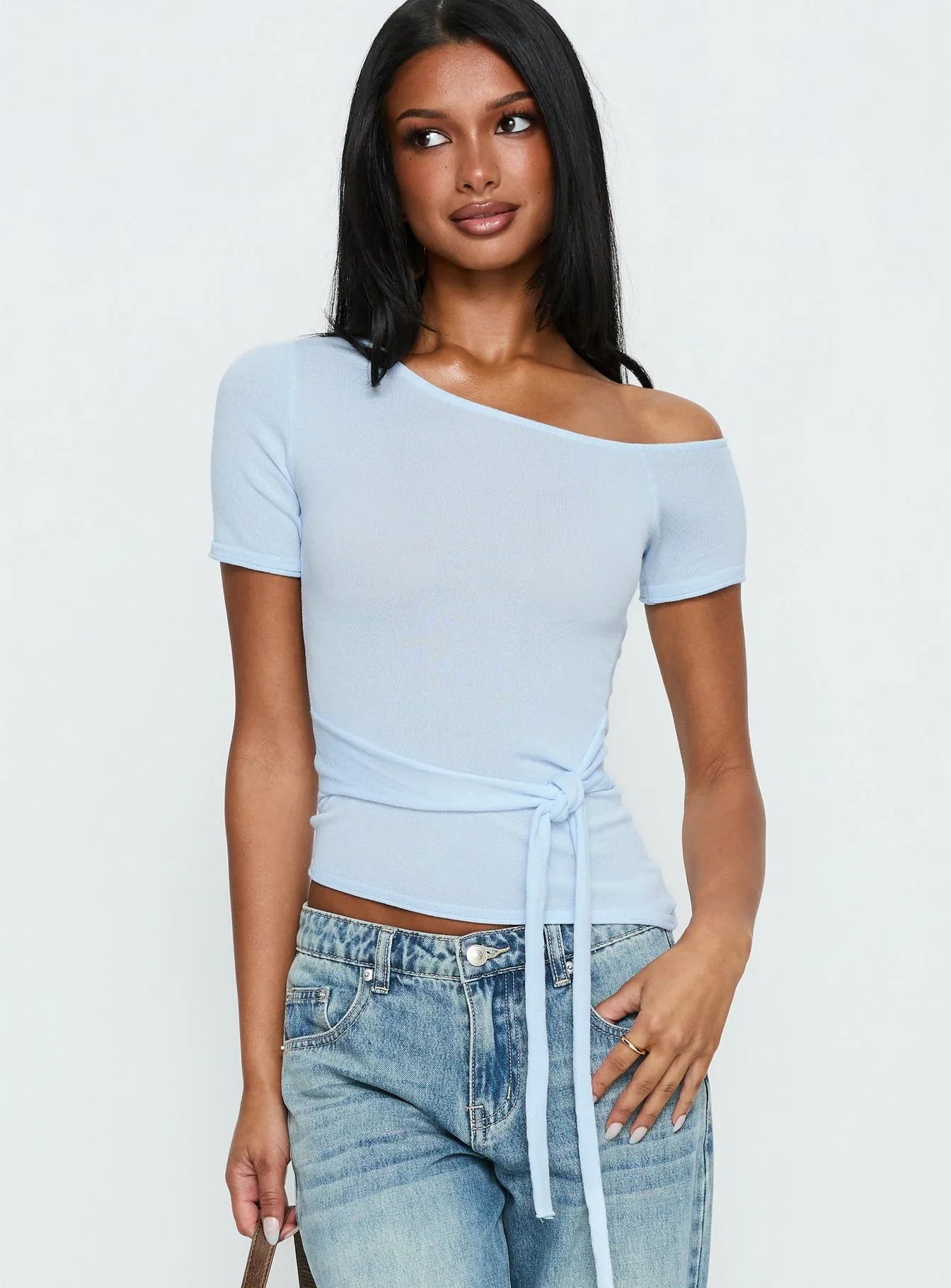 Kastor One Shoulder Short Sleeve Top Pale Blue
