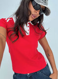 Learn Your Lesson Contrast Collared Top Red White