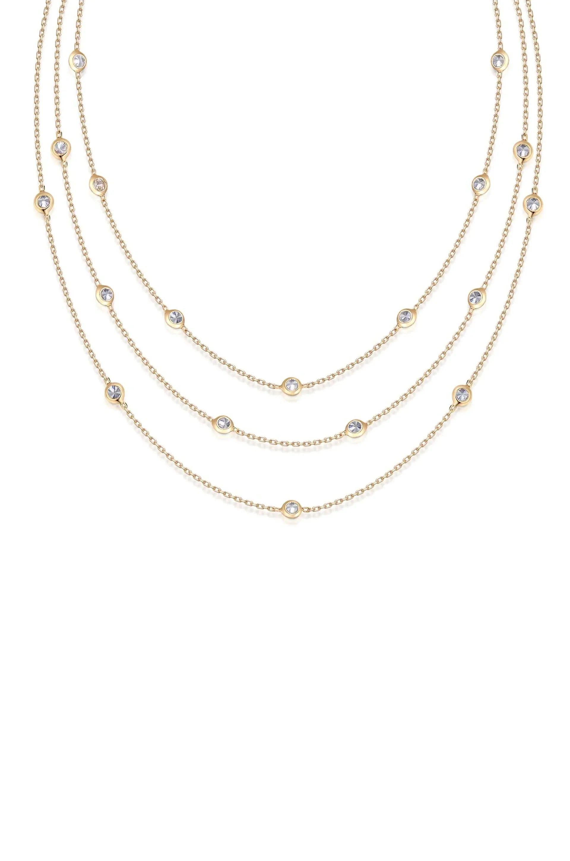 Ettika Perfect Crystal Dotted 18K Gold Plated Layered Necklace