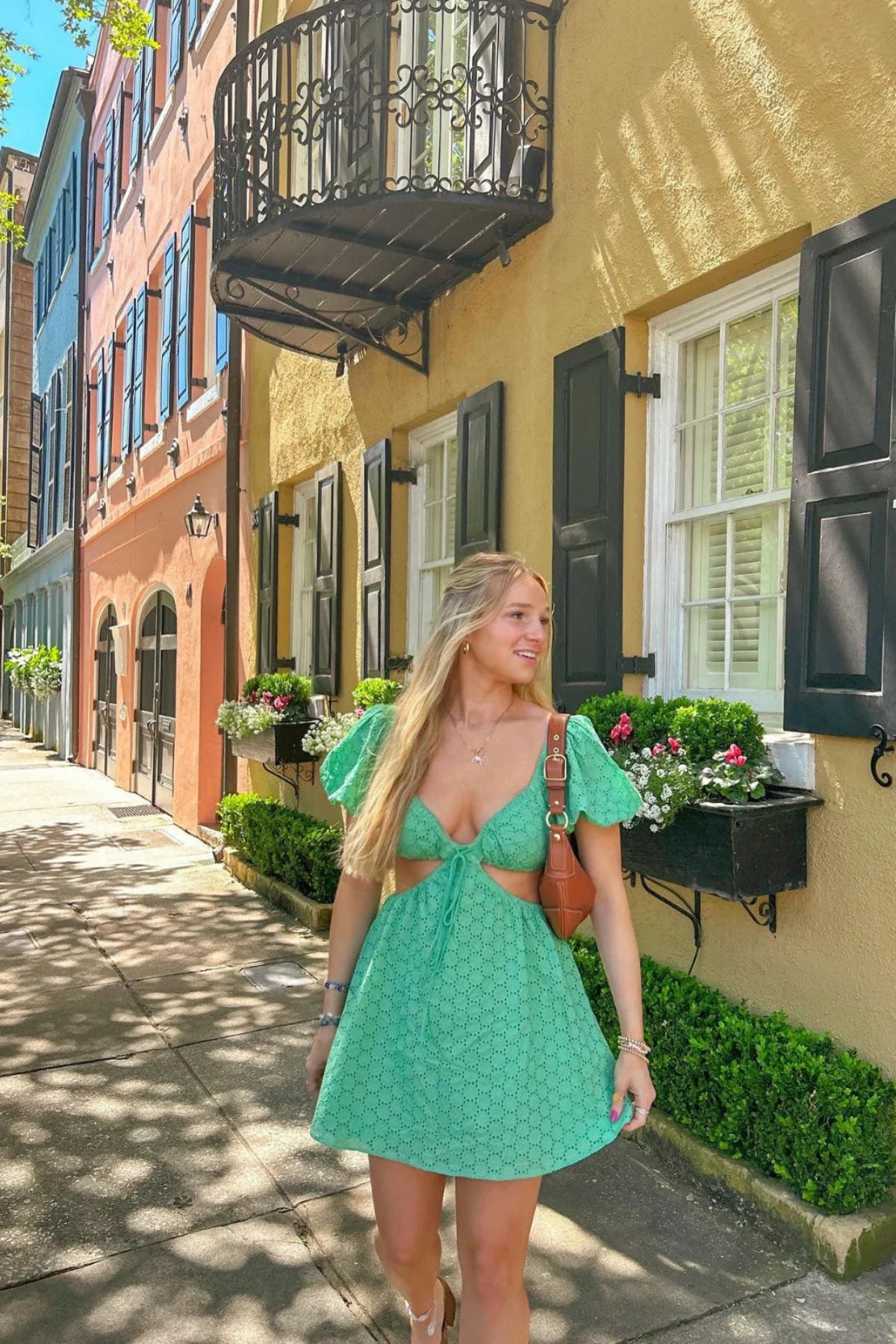Lenah Green Eyelet Cutout Mini Dress