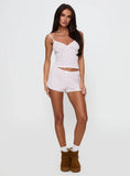 Slow Start Pointelle Sleep Short White Red