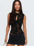 Kelira Keyhole Cutout Sheer Top Black