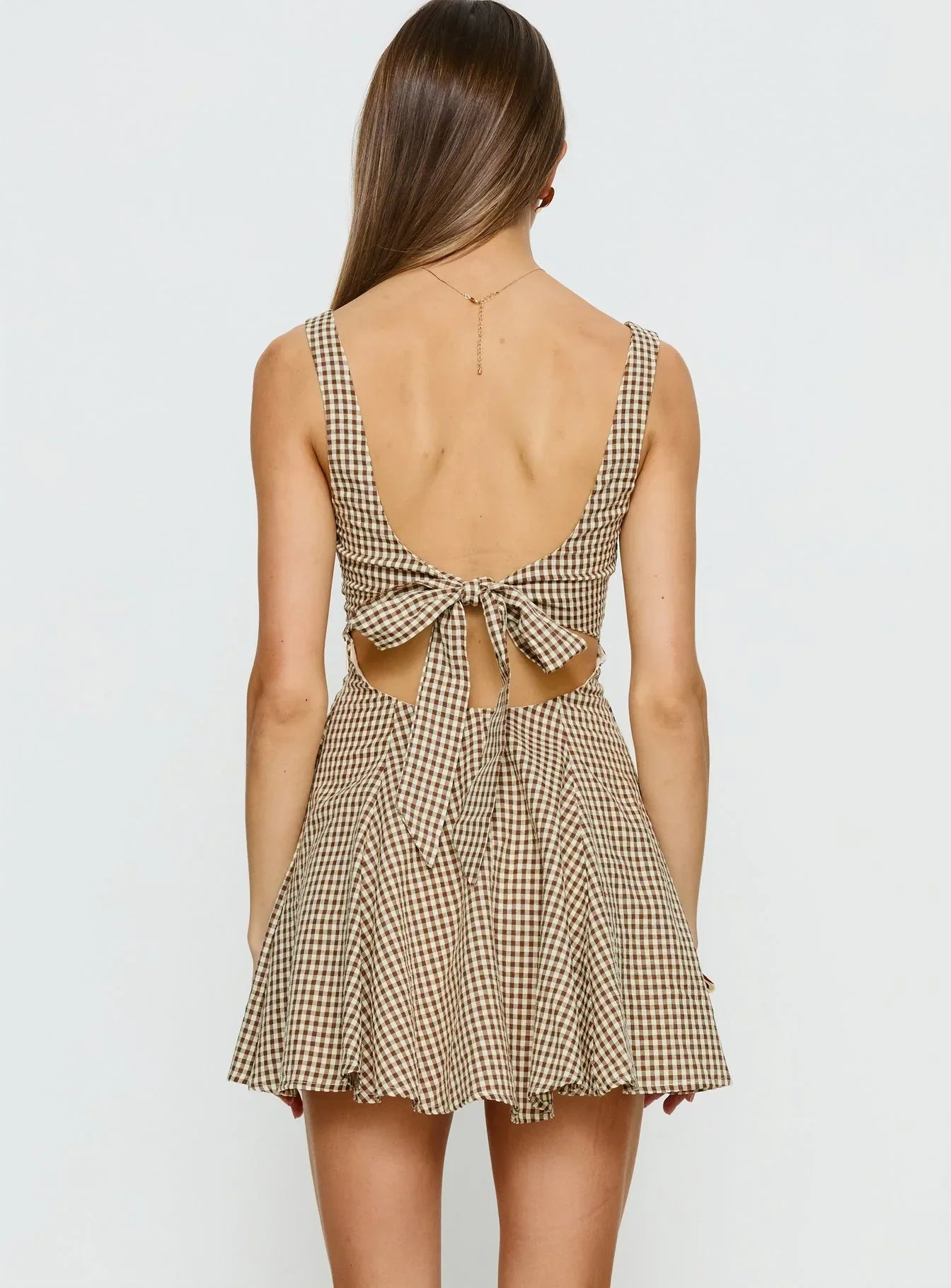 Honeysucker Floaty Playsuit Brown Check