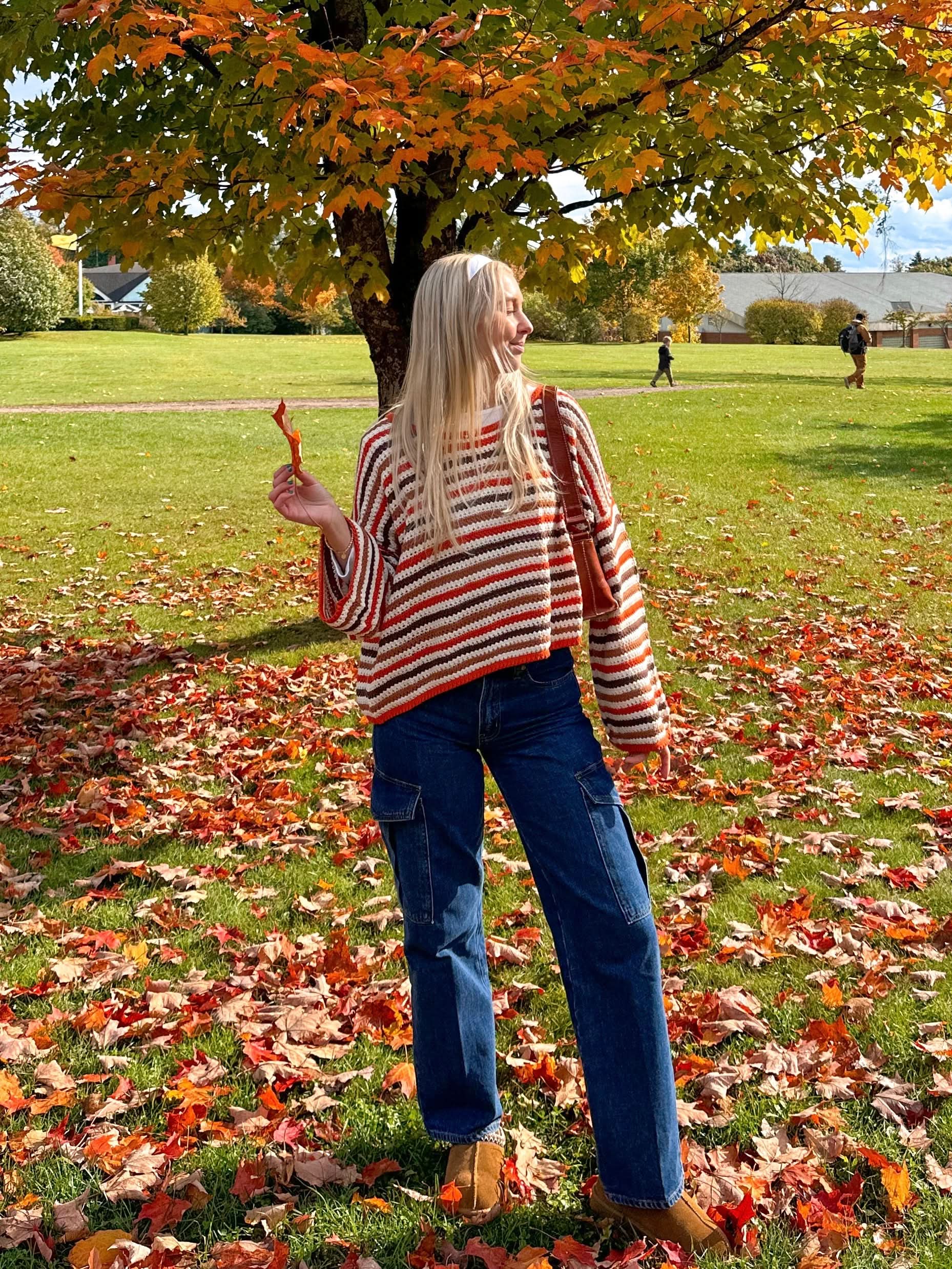 Angie Brick Multi Striped Crochet Sweater