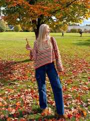 Angie Brick Multi Striped Crochet Sweater