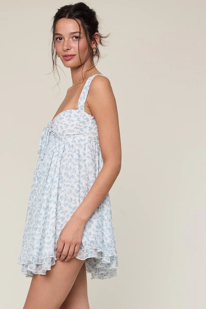 Layla Ditsy Blue Floral Babydoll Mini Dress