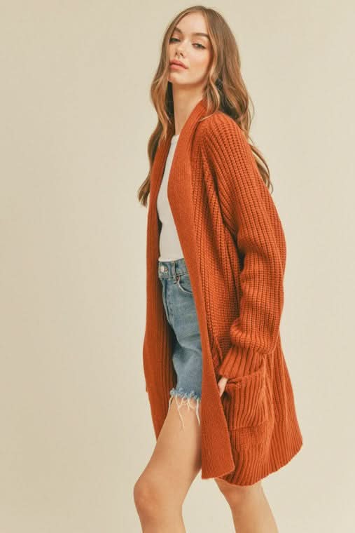LUSH Aspen Chestnut Open Front Cardigan Sweater