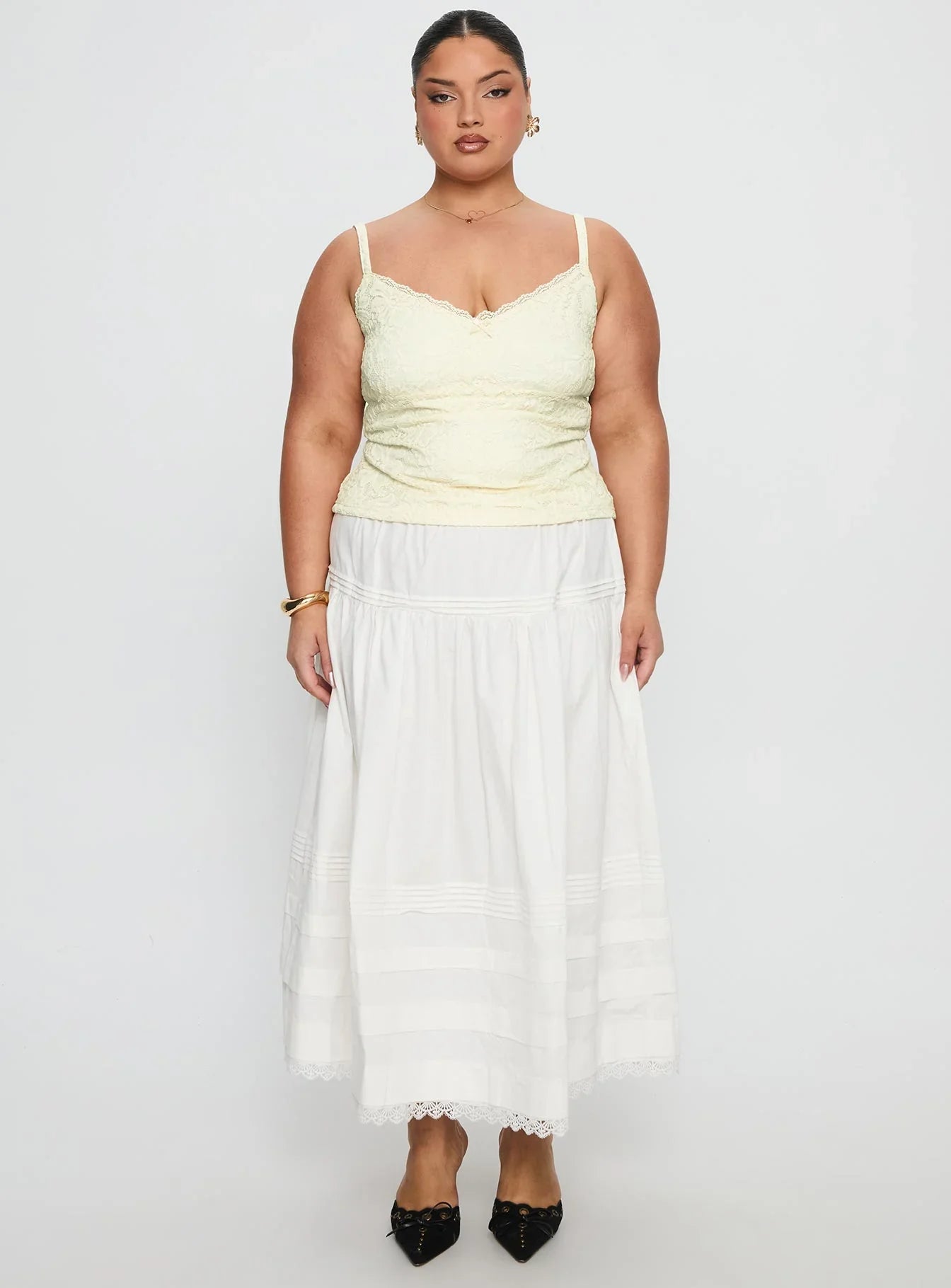 Calling For You Flowy Maxi Skirt White Curve