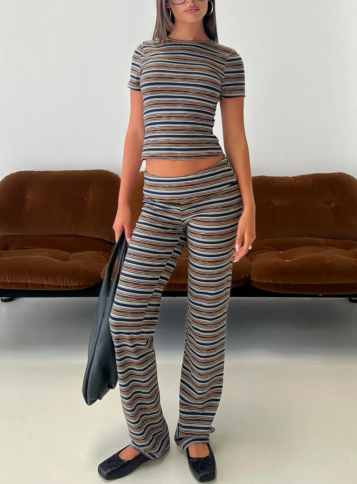 Manolo Foldover Pants Brown / Grey Stripe