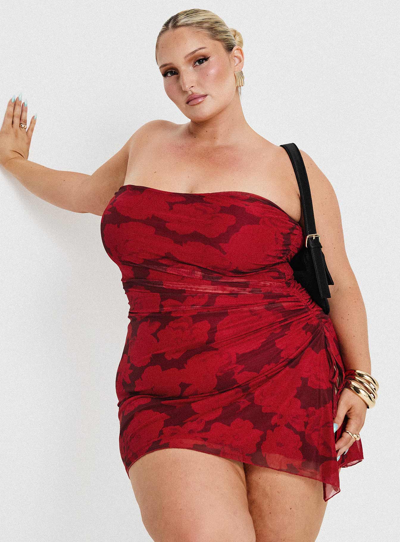Donelli Mini Dress Burgundy Red Floral Curve