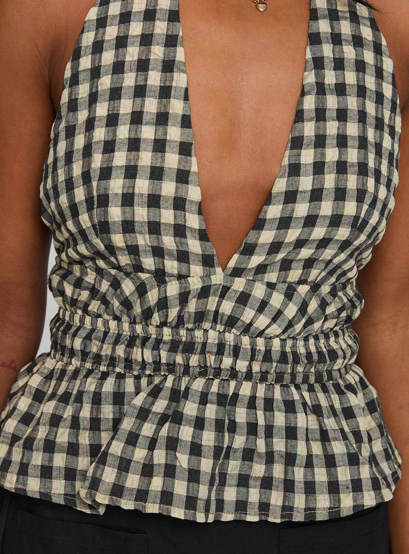 Perpetua Halter Neck Top Brown Black Check
