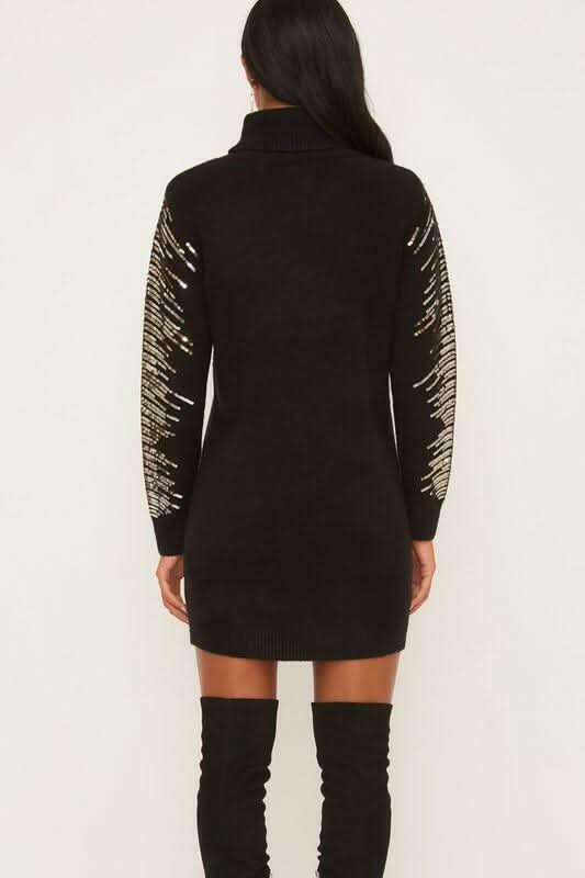 Kiara Black Long Sleeve Turtleneck Sweater Dress