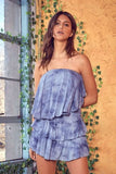 Monaco Navy Tie Dye Strapless Romper