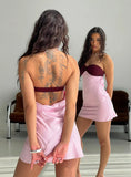 Luxa Ruched Mini Dress Pink Wine