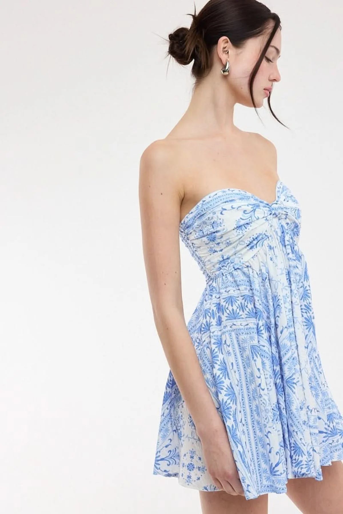 Colette Blue White Strapless Babydoll Dress