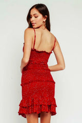 Rhea Rust Red Dot Smocked Ruffle Mini Dress