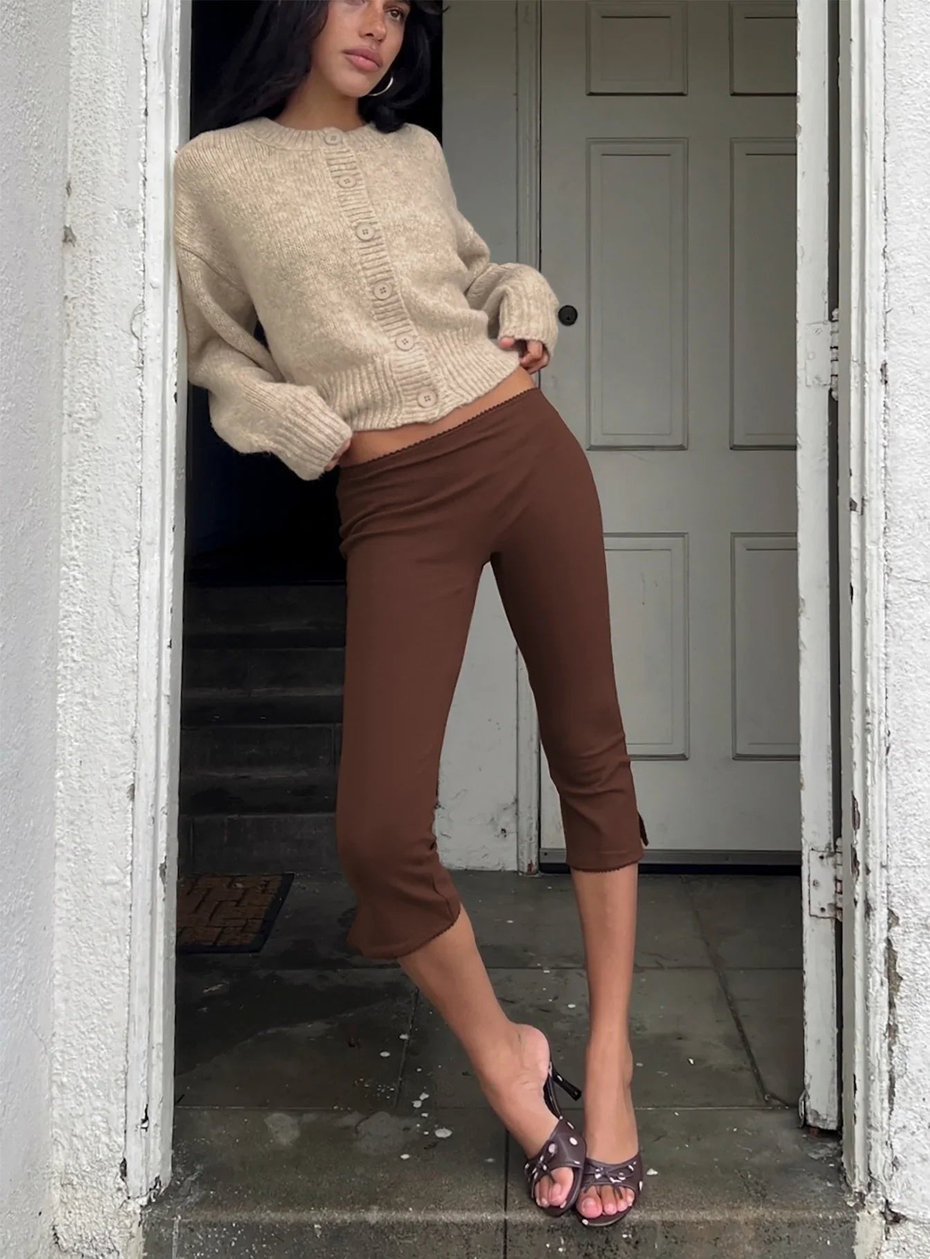 Baseline Rib Capri Pants Chocolate
