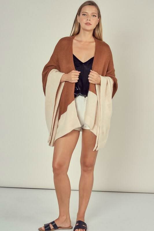 San Mateo Mocha Colorblock Poncho Cardigan