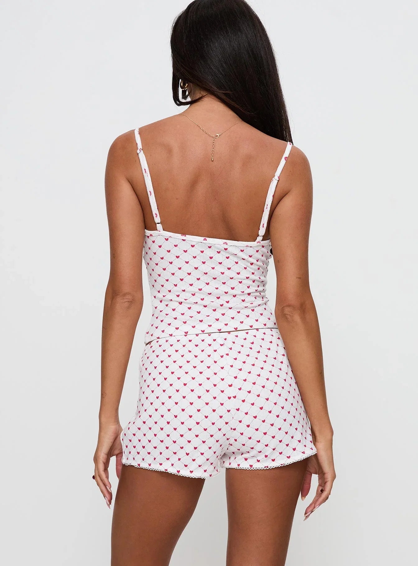 Slow Start Pointelle Sleep Short White Red