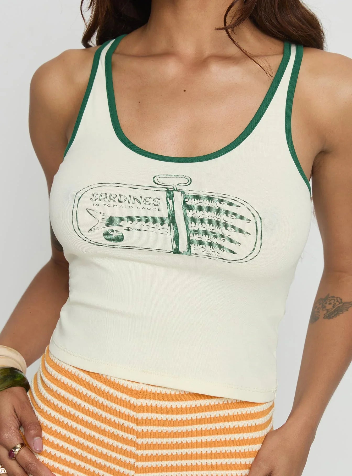 Sardina Contrast Trim Tank Top Cream Green