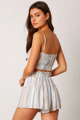 Lia Blue Striped Cropped Two Piece Skort Set