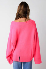 Leila Pink V Neck Oversized Sweater