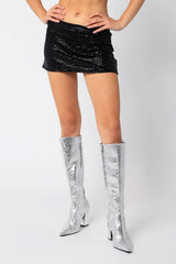 Luna Black Lurex Micro Mini Skirt