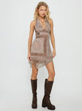 Spartacus Halter Mini Dress Brown Multi