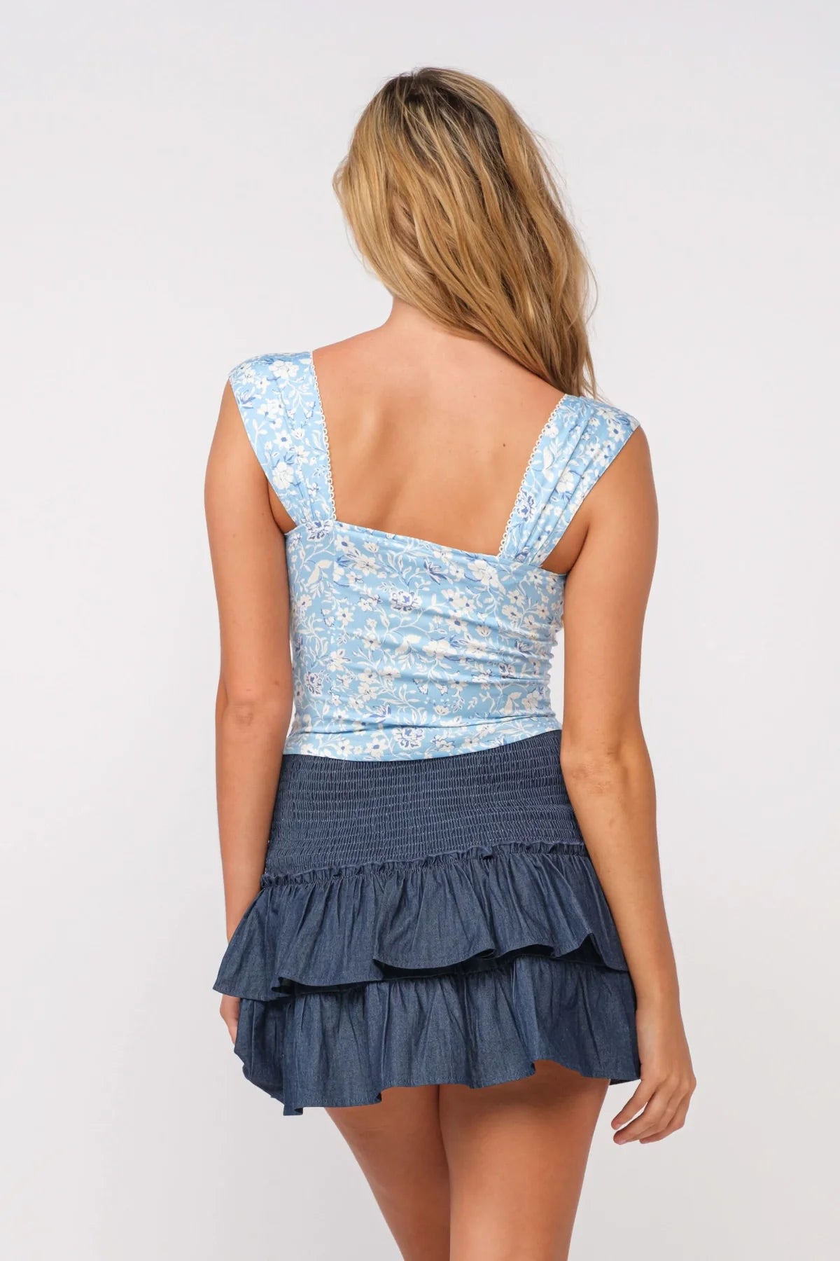 Selma Light Blue Floral Corset Top