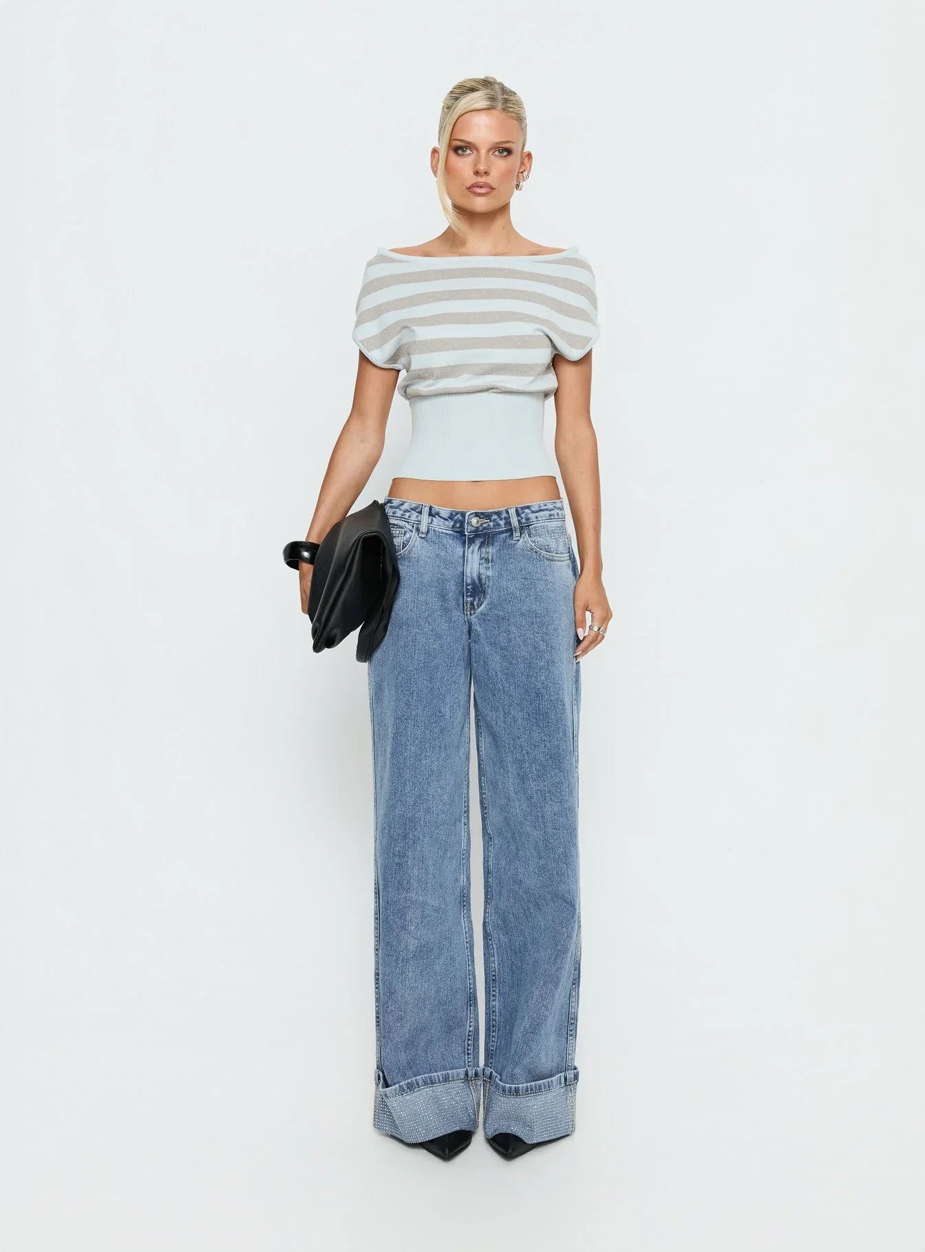 Ramos Diamante Low Rise Wide Leg Jeans Washed Mid Blue