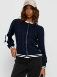 Tevyn Cable Knit Zip Through Knit Sweater Blue Cream