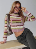 Keeva Zip Through Knit Jumper Pink / Green Stripe
