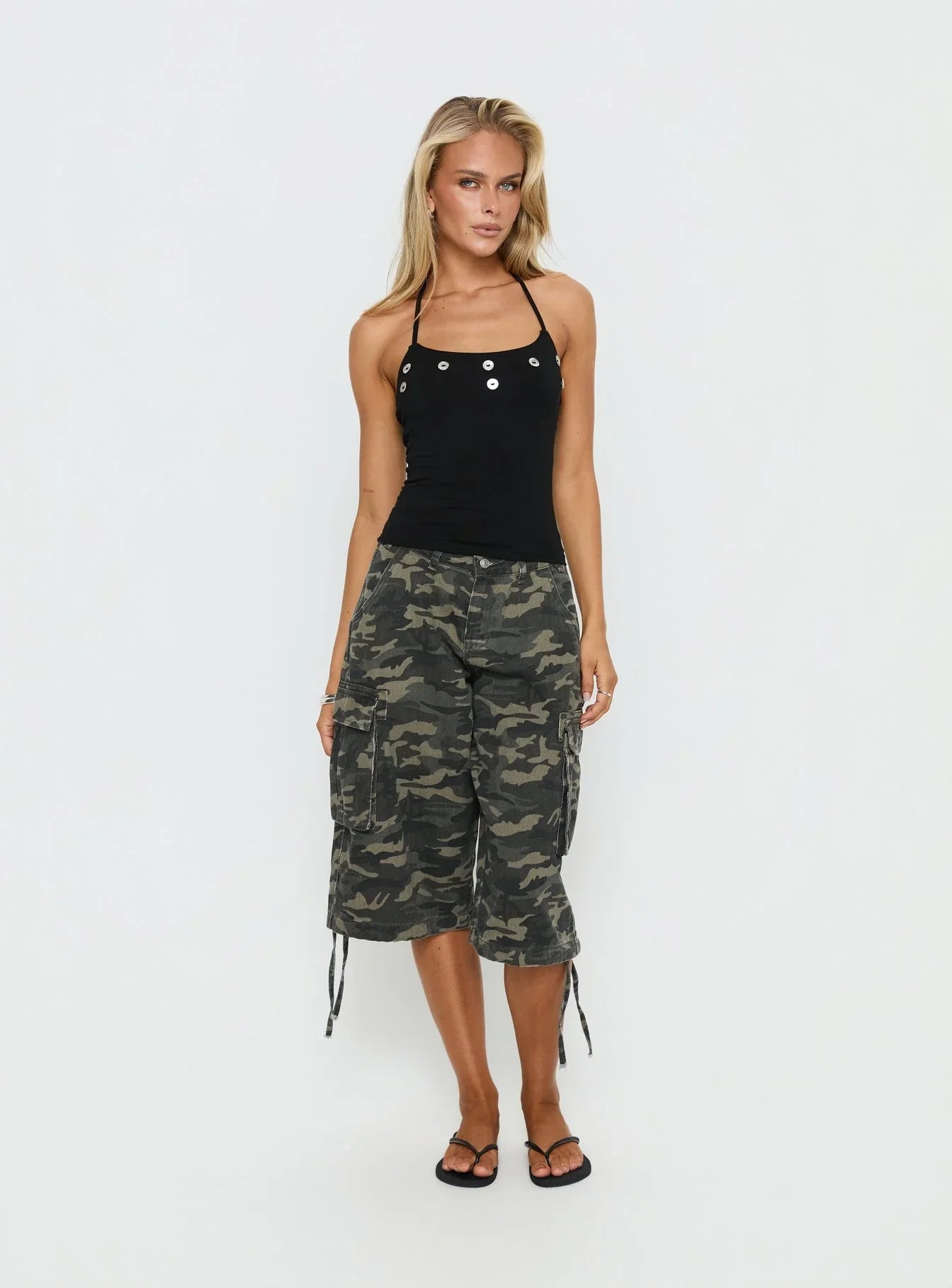 Lysandra Button Halter Top Black