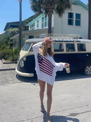 Land of Free White Oversized American Flag Sweater