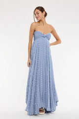 Willow Blue Clip Dot Strapless Maxi Dress