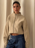 Chayden Cropped Faux Wool Bomber Jacket Beige