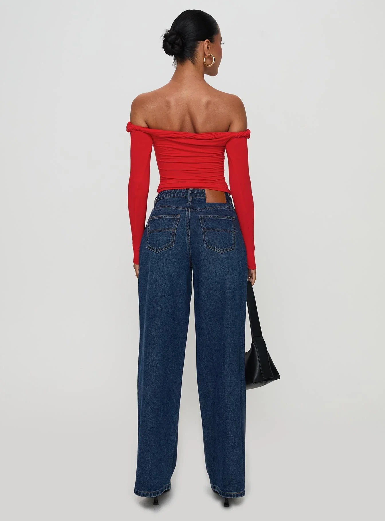 Naylor Rip Mid Rise Wide Leg Jeans Dark Blue Wash