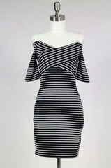 Movin On Baby Off The Shoulder Striped Bodycon Dress