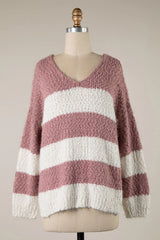 Gwyneth Mauve Striped V Neck Pullover