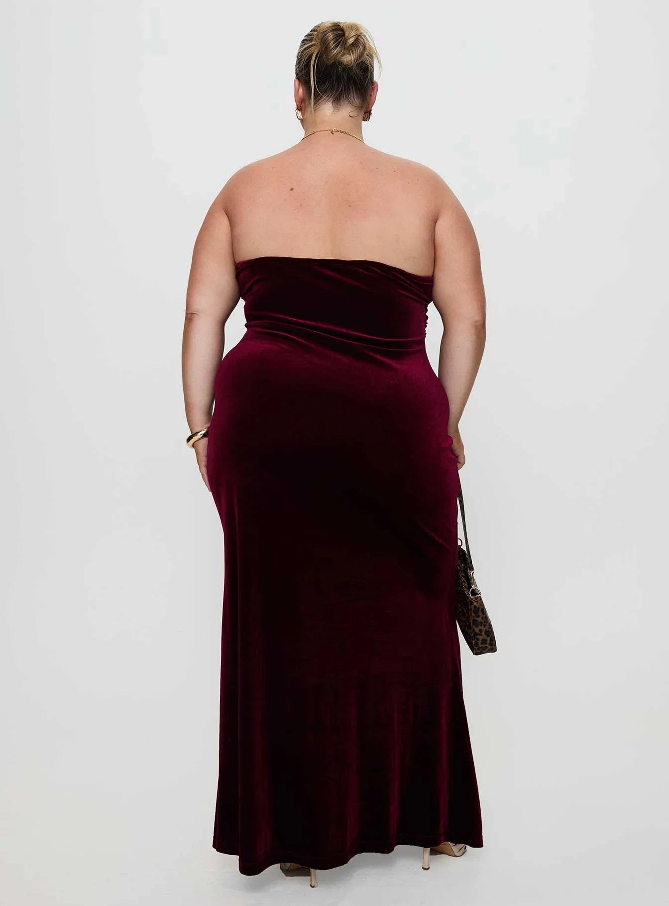 Irena Strapless Maxi Dress Burgundy Curve