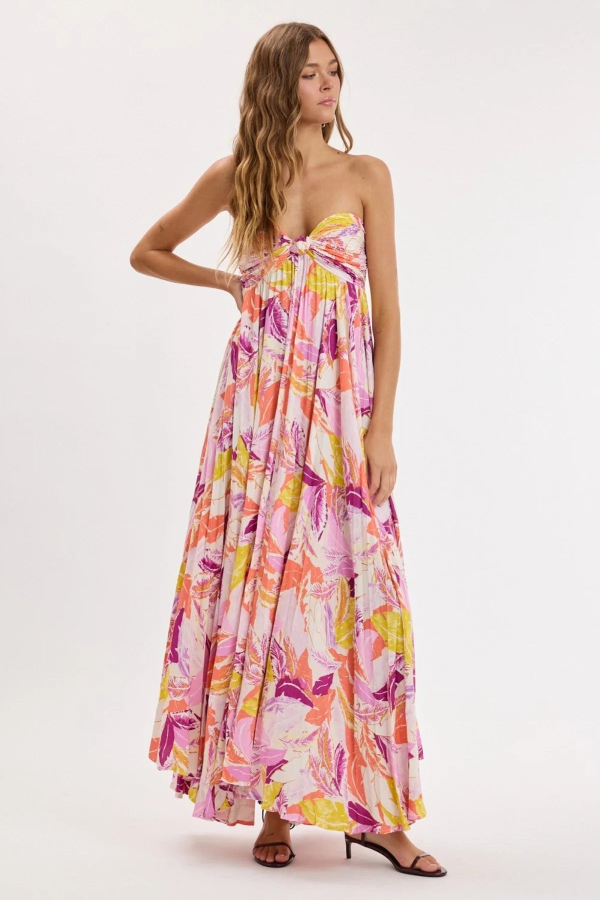 Willow Pink Multi Tropical Strapless Maxi Dress
