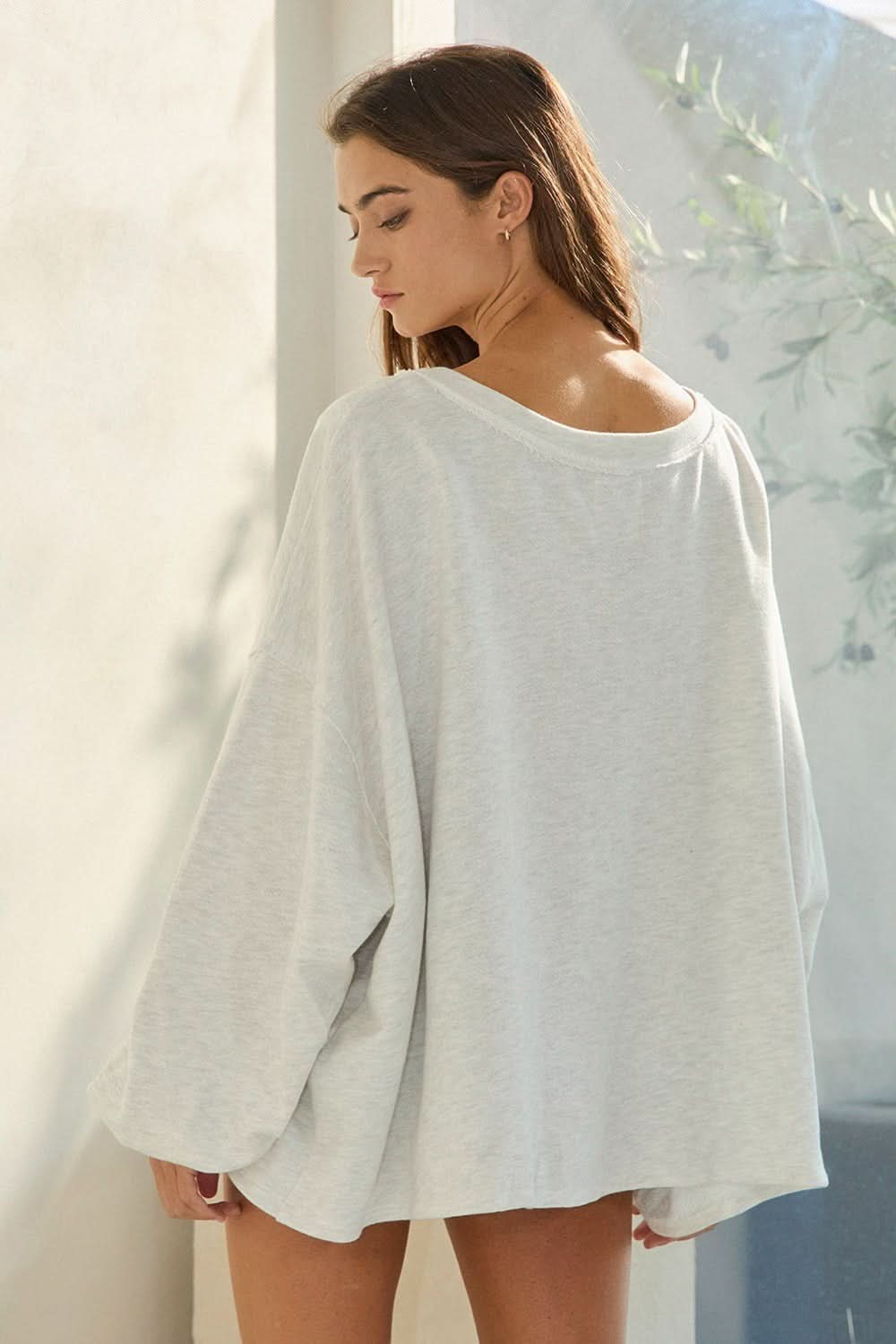 Amber Grey Oversized V Neck Sweatshirt