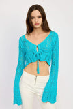 Lana Turquoise Crochet Front Tie Crop Top