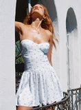 Bette Strapless Mini Dress White Blue