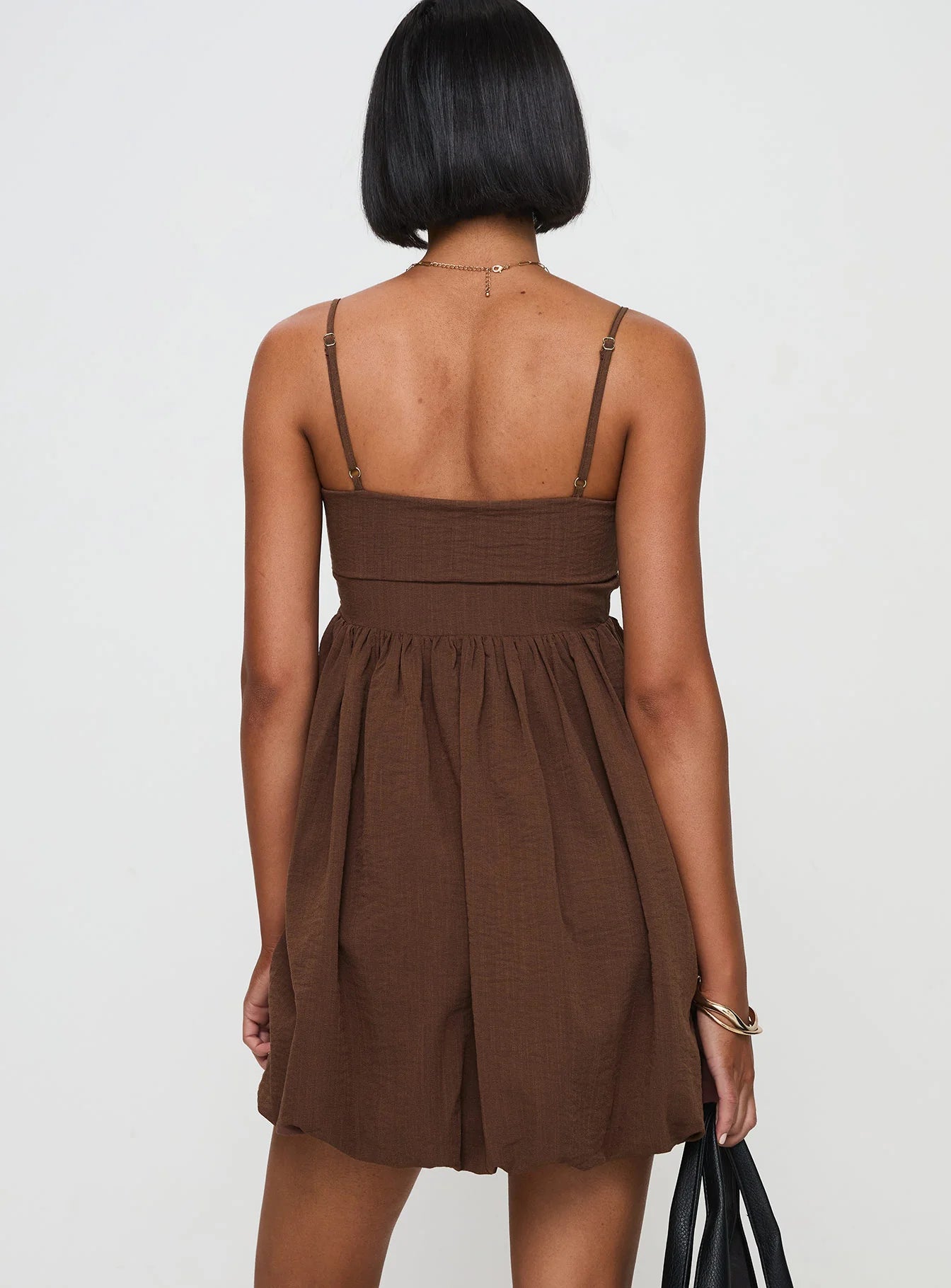Layken Bubble Hem Mini Dress Chocolate