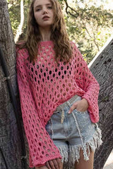 Nadia Pink Sheer Crochet Sweater