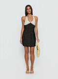 Rihana Halter Mini Dress Polka Dot Splice