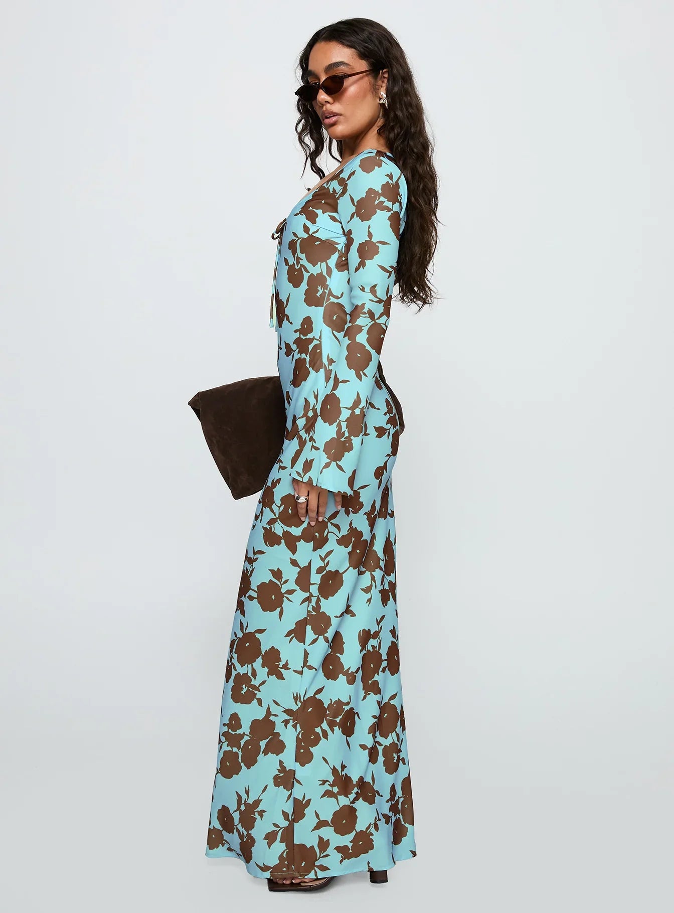 Elorie Long Sleeve Maxi Dress Blue Brown