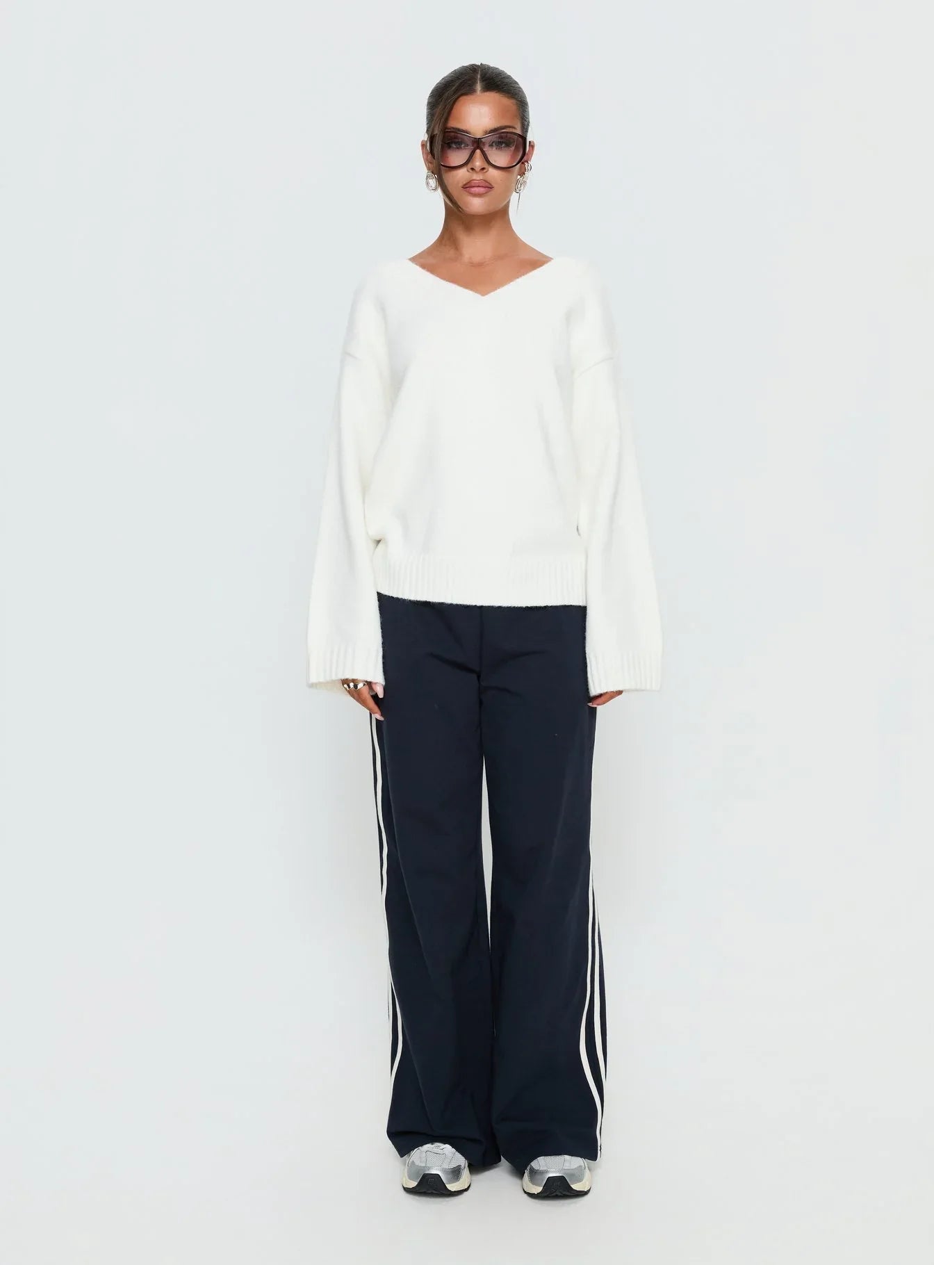 Kaileigh V Neck Knit Sweater Cream