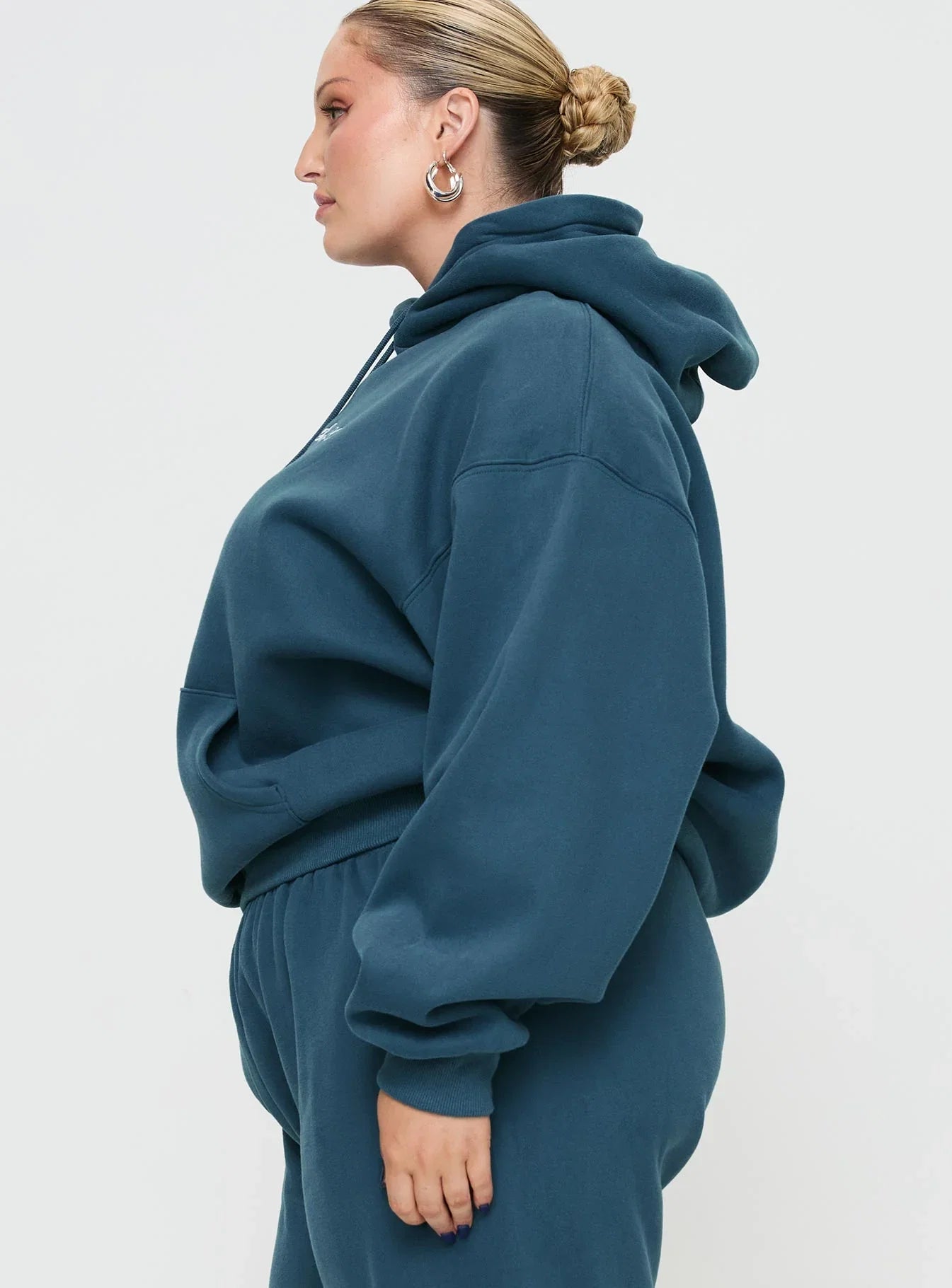Princess Polly Hooded Sweatshirt Block Cursive Text Slate Curve